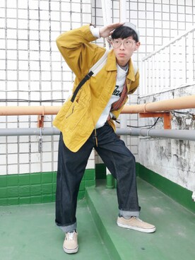 「5（ファイブ）のアイテム（帽子）」を使った、BRICKさん（メンズ・170cm）の冬コーディネート