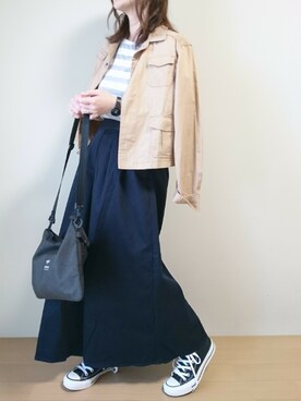 「one after another NICE CLAUP（ワンアフターアナザーナイスクラップ）のアイテム（ミリタリージャケット）」を使った、CHAMUさん（レディース・149cm）の春コーディネート