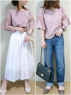 「ハイウエストストレートジーンズ」｜CHAMUさん（レディース・149cm）の春コーディネート