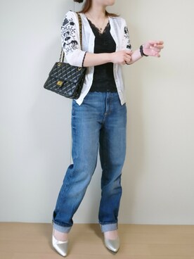 「ハイウエストストレートジーンズ」｜CHAMUさん（レディース・149cm）の春コーディネート