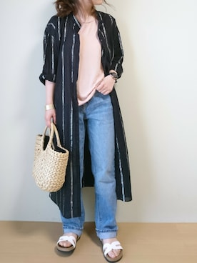 「ハイウエストストレートジーンズ」｜「アイテム（その他アウター）」を使った、CHAMUさん（レディース・149cm）の春コーディネート