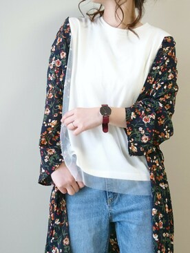 「ハイウエストストレートジーンズ」｜「アイテム（ワンピース/ドレス）」を使った、CHAMUさん（レディース・149cm）の春コーディネート