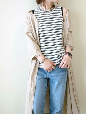 「ハイウエストストレートジーンズ」｜「アイテム（ワンピース/ドレス）」を使った、CHAMUさん（レディース・149cm）の春コーディネート