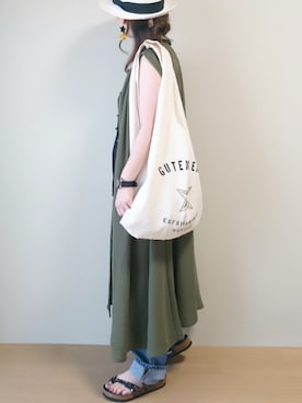 「ハイウエストストレートジーンズ」｜「アイテム（ワンピース/ドレス）」を使った、CHAMUさん（レディース・149cm）の夏コーディネート