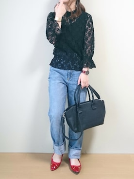 「ハイウエストストレートジーンズ」｜CHAMUさん（レディース・149cm）の夏コーディネート