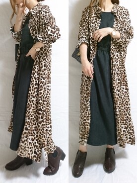 「秋のブラウンスタイル」｜「アイテム（シャツワンピース）」を使った、CHAMUさん（レディース・149cm）の秋コーディネート