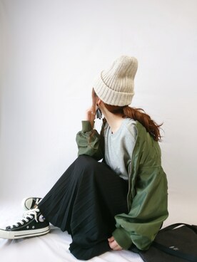 「にゃー」｜「アイテム（ニットキャップ/ビーニー）」を使った、CHAMUさん（レディース・149cm）の秋コーディネート