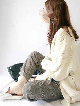 「グレンチェック」｜「アイテム（スリッポン）」を使った、CHAMUさん（レディース・149cm）の秋コーディネート
