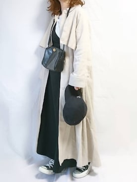 「KBF（ケイビーエフ）のWEB限定　ワンショルダーサロペットスカート（ジャンパースカート）」を使った、CHAMUさん（レディース・149cm）の冬コーディネート