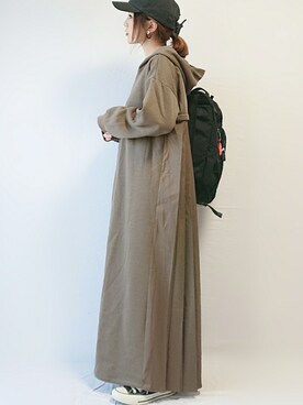 「Aunt Marie's（アントマリーズ）のAUNT MARIE'S バックプリーツフーディーワンピース（ワンピース）」を使った、CHAMUさん（レディース・149cm）の冬コーディネート