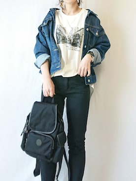 「Honeys」｜「アイテム（デニムジャケット）」を使った、CHAMUさん（レディース・149cm）の冬コーディネート