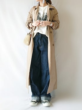 「ハニーズ」｜「アイテム（トレンチコート）」を使った、CHAMUさん（レディース・149cm）の春コーディネート