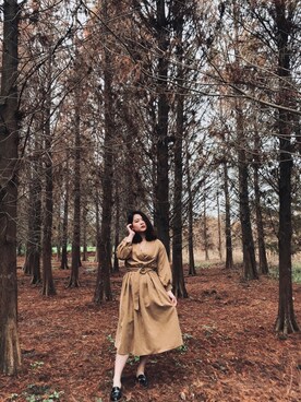 「plussize」｜「アイテム（シャツワンピース）」を使った、Evie巧昀さん（レディース・165cm）の冬コーディネート