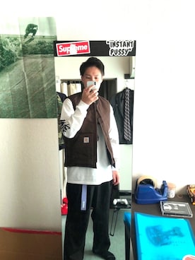 「Carhartt（カーハート）のアイテム（テーラードジャケット）」を使った、たーさん（メンズ・174cm）の秋コーディネート