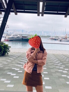 「アイテム（デニムジャケット、ピンク系）」を使った、イチコ🌿🍓さん（レディース・155cm）の春コーディネート