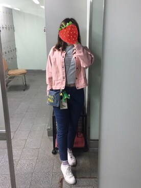 「blue」｜「アイテム（デニムジャケット）」を使った、イチコ🌿🍓さん（レディース・155cm）の春コーディネート