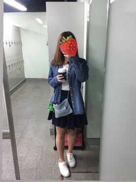 「blue」｜「アイテム（デニムジャケット）」を使った、イチコ🌿🍓さん（レディース・155cm）の春コーディネート