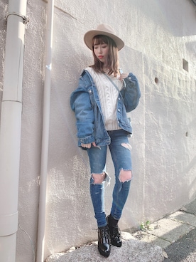 「Narcissus（ナルシス）のアイテム（デニムパンツ）」を使った、yurikobutaさん（レディース・160cm）の秋コーディネート