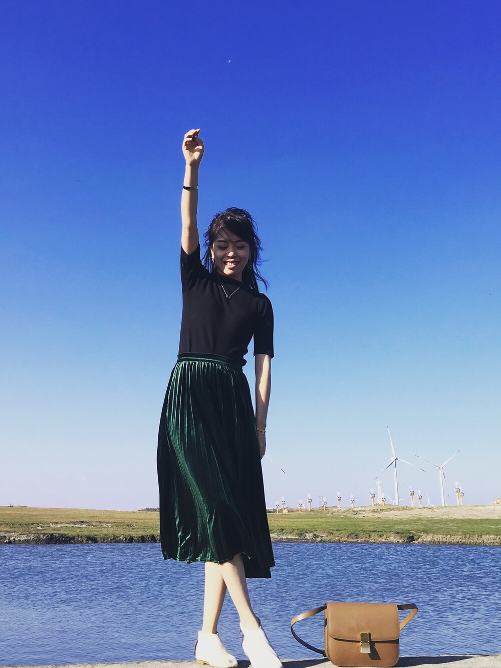 「Nothing specialのアイテム（スカート、グリーン系）」を使った、老五小姐的vintageさん（レディース・163cm）の冬コーディネートの1枚目の写真