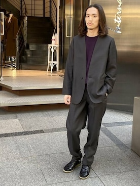 「ジャーマントレーナー」｜「アイテム（ノーカラージャケット）」を使った、International_Gallery_BEAMSさん（メンズ・182cm）の秋コーディネート