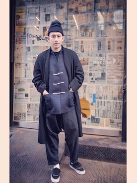 「SASQUATCHfabrix.（サスクワァッチファブリックス）のアイテム（ノーカラージャケット）」を使った、Andre-Chowさん（メンズ・178cm）の春コーディネート