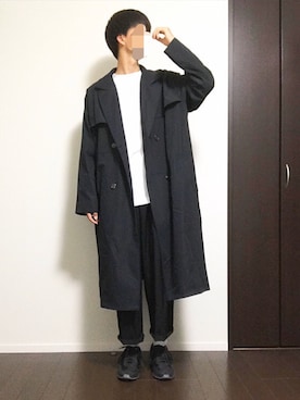 「kutir（クティール）のアイテム（トレンチコート）」を使った、Ayumiさん（メンズ・178cm）の春コーディネート