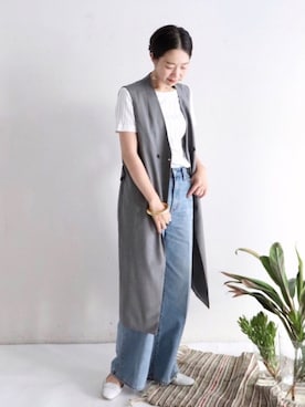 「リブT」｜「アイテム（その他アウター）」を使った、iida.さん（レディース・163cm）の夏コーディネート