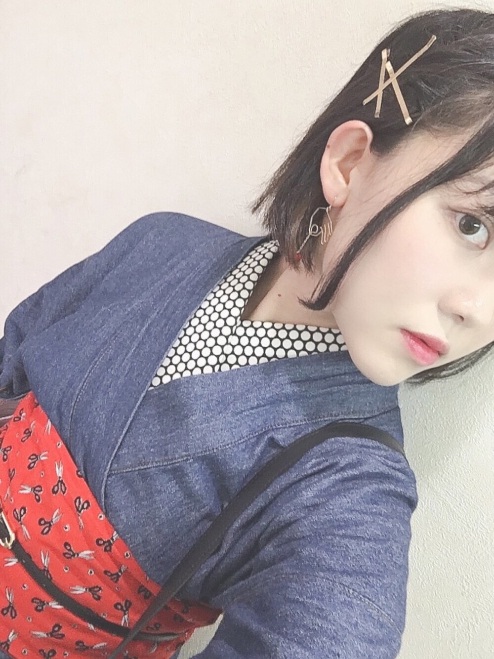 「カジュアルコーデ、きものコーディネート、きもの、着物、着物コーデ、着物女子、カジュアル着物、デニム着物、デニム、和洋折衷」｜「ikiのアイテム（ピアス（片耳用）、ゴールド系）」を使った、ちとせ 萌さん（レディース・160cm）の夏コーディネートの1枚目の写真