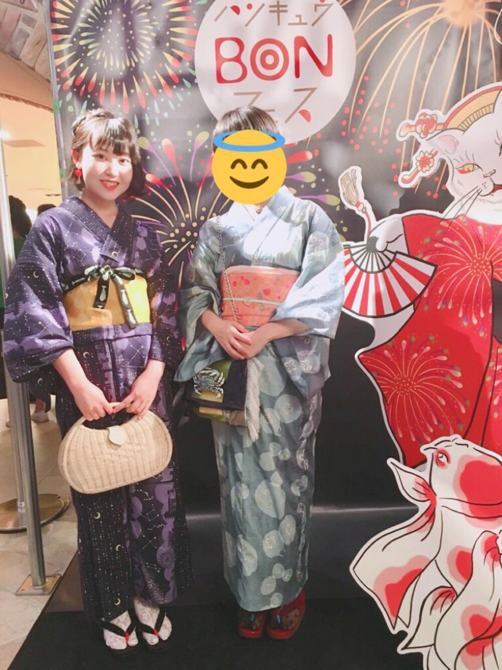 「着物、着物コーデ、浴衣、浴衣コーデ、着物女子、浴衣女子、阪急うめだ本店、BONフェス」｜「浴衣屋さん.comの浴衣+しわ兵児帯+下駄の３点セット（浴衣、ブルー系）」を使った、ちとせ 萌さん（レディース・160cm）の夏コーディネートの1枚目の写真