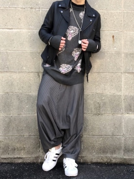「MONKEY TIME（モンキータイム）のアイテム（ライダースジャケット）」を使った、kulaさん（メンズ・173cm）の冬コーディネート