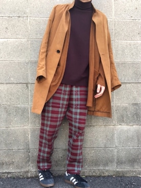 「NO ID.（ノーアイディ）のアイテム（チェスターコート）」を使った、kulaさん（メンズ・173cm）の春コーディネート