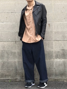 「MONKEY TIME（モンキータイム）のアイテム（ライダースジャケット）」を使った、kulaさん（メンズ・173cm）の春コーディネート