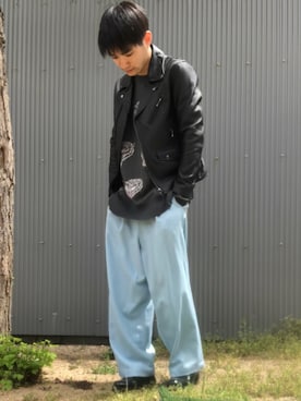 「MONKEY TIME（モンキータイム）のアイテム（ライダースジャケット）」を使った、kulaさん（メンズ・173cm）の春コーディネート