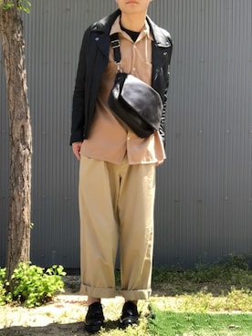 「MONKEY TIME（モンキータイム）のアイテム（ライダースジャケット）」を使った、kulaさん（メンズ・173cm）の春コーディネート