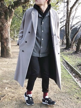 「NO ID.（ノーアイディ）のアイテム（その他アウター）」を使った、kulaさん（メンズ・173cm）の冬コーディネート