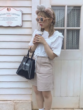 「PINK HOUSE（ピンクハウス）のアイテム」を使った、安部麻未奈さん（レディース・152cm）の夏コーディネート