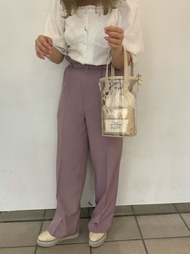 「152cm」｜「アイテム（スラックス）」を使った、安部麻未奈さん（レディース・152cm）の春コーディネート