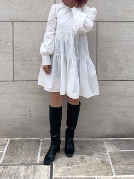 「オールホワイト」｜「アイテム（チュニック）」を使った、安部麻未奈さん（レディース・152cm）の秋コーディネート