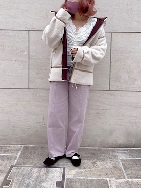 「one after another NICE CLAUP（ワンアフターアナザーナイスクラップ）のアイテム（ムートンコート）」を使った、安部麻未奈さん（レディース・152cm）の冬コーディネート
