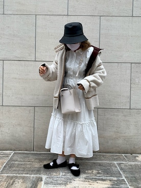 「one after another NICE CLAUP（ワンアフターアナザーナイスクラップ）のアイテム（ムートンコート）」を使った、安部麻未奈さん（レディース・152cm）の冬コーディネート