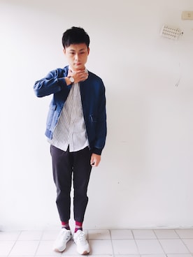 「リネンシャツ」｜「アイテム（ブルゾン）」を使った、Teru Sindouさん（メンズ・170cm）の春コーディネート