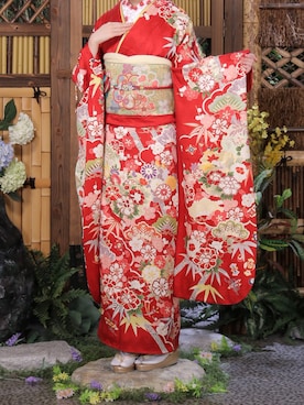 「red」｜「アイテム（浴衣）」を使った、kana.さん（レディース・164cm）の冬コーディネート