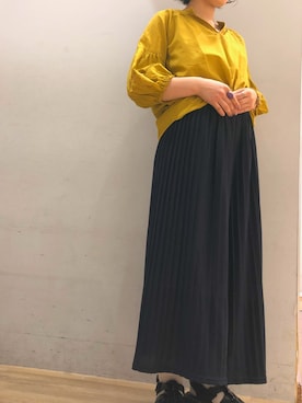 「earth music&ecology（アースミュージックアンドエコロジー）のカットプリーツスカーチョ（その他パンツ）」を使った、Karen Isizakaさん（レディース・160cm）の夏コーディネート