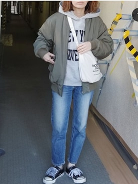 「ニコアンド」｜「アイテム（MA-1）」を使った、saaayaaaさん（レディース・152cm）の秋コーディネート
