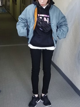 「MOUSSY（マウジー）のHAND DOWN Remake BZ（ブルゾン）」を使った、saaayaaaさん（レディース・152cm）の秋コーディネート