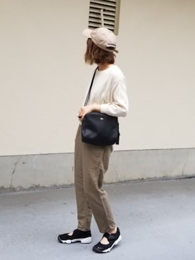 「UNIQLO（ユニクロ）のワッフルクルーネックT（7分袖）（Tシャツ/カットソー）」を使った、saaayaaaさん（レディース・152cm）の春コーディネート