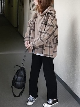 「しまむら（シマムラ）のアイテム（カバーオール）」を使った、saaayaaaさん（レディース・152cm）の秋コーディネート