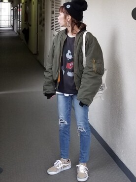 「MOUSSY（マウジー）のHAND DOWN Remake BZ（ブルゾン）」を使った、saaayaaaさん（レディース・152cm）の秋コーディネート