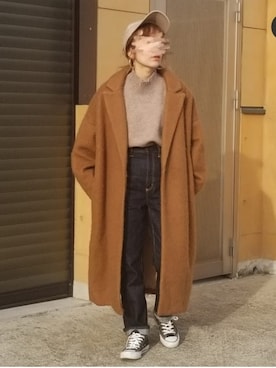 「JEANASIS（ジーナシス）のアイテム（チェスターコート）」を使った、saaayaaaさん（レディース・152cm）の冬コーディネート