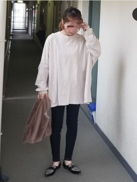 「reca（レカ）のゆったりラフな着心地◆超ビッグシルエットカットソー（Tシャツ/カットソー）」を使った、saaayaaaさん（レディース・152cm）の秋コーディネート